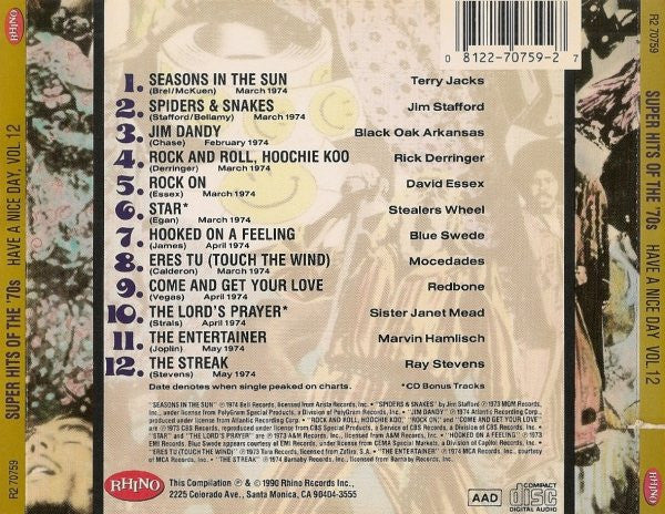 USED CD - Various – Super Hits Of The '70s - Have A Nice Day, Vol. 12