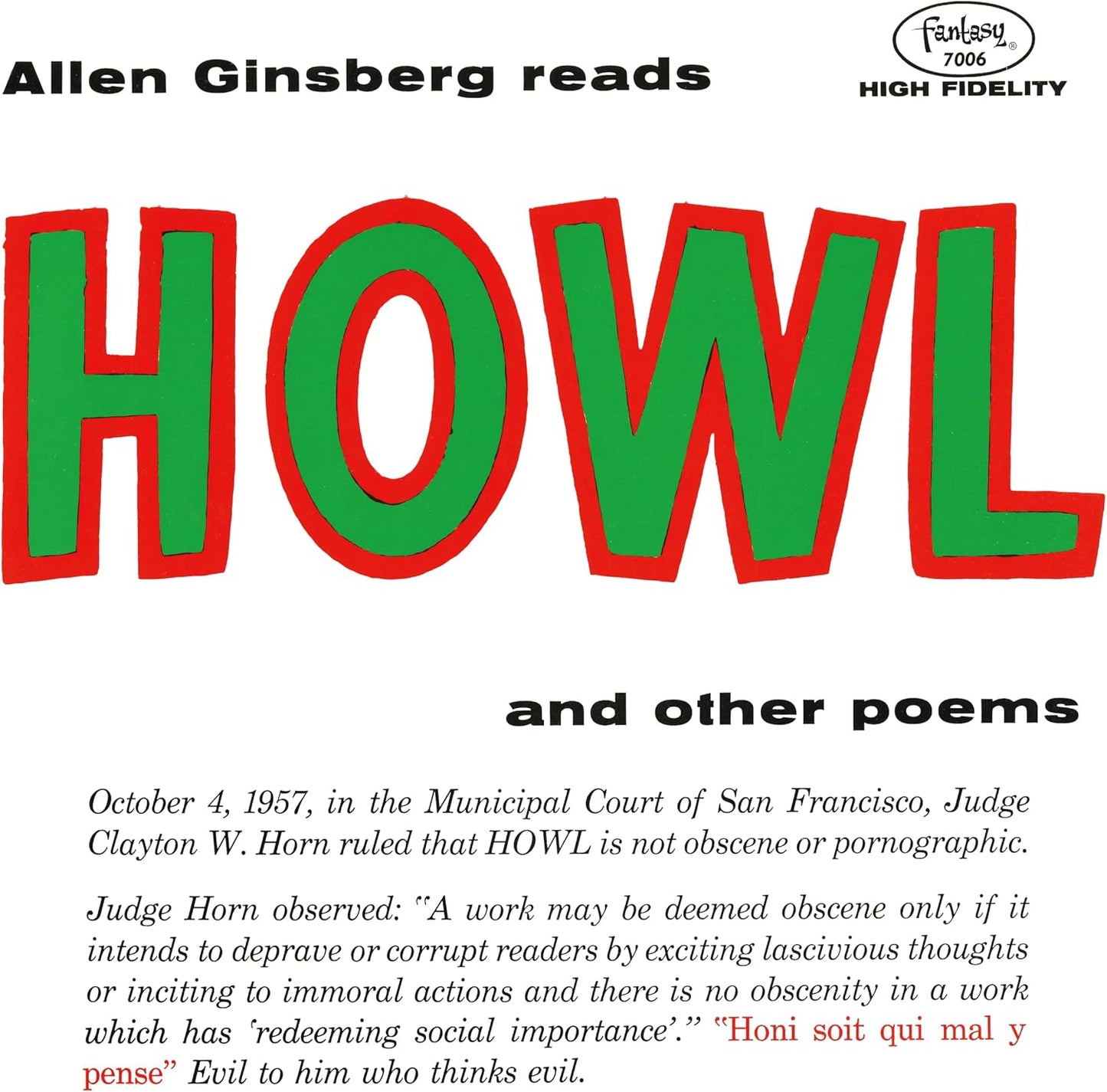 LP - Allen Ginsberg - Howl And Other Poems (Pre-Order)