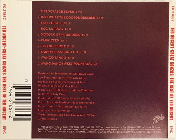 USED CD - Ted Nugent – Great Gonzos! - The Best Of Ted Nugent