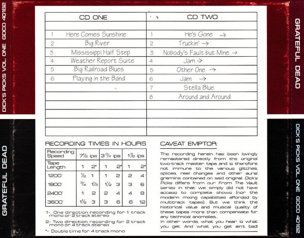 USED 2CD - Grateful Dead – Dick's Picks Volume One: Tampa Florida 12/19/73