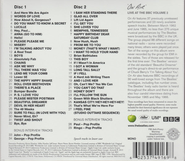 USED 2CD - The Beatles – On Air - Live At The BBC Volume 2