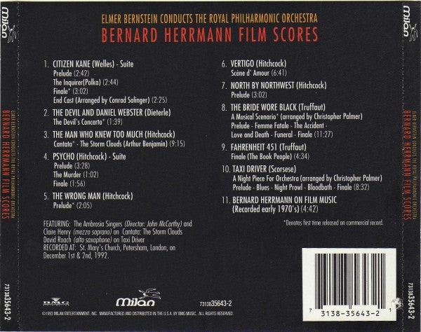 USED CD - Bernard Herrmann, Elmer Bernstein Conducts The Royal Philharmonic Orchestra – Bernard Herrmann Film Scores (From Citizen Kane To Taxi Driver)