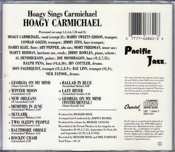 USED CD - Hoagy Carmichael – Hoagy Sings Carmichael With The Pacific Jazzmen