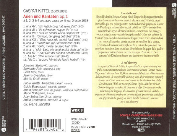 CD - Caspar Kittel - J. Stojković • B. Fink • G. Türk • J. Ovenden • M. Snell , Direction René Jacobs – Arien Und Kantaten