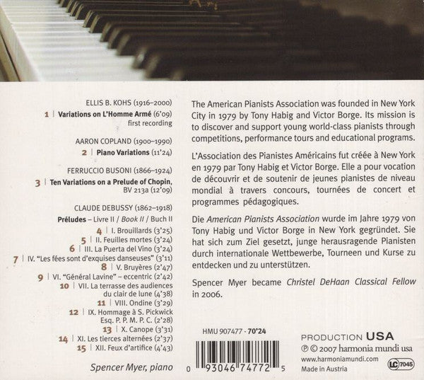 CD - Claude Debussy · Ellis Kohs · Aaron Copland · Ferruccio Busoni · Spencer Myer – Preludes & Variations