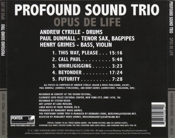 USED CD - Profound Sound Trio – Opus De Life