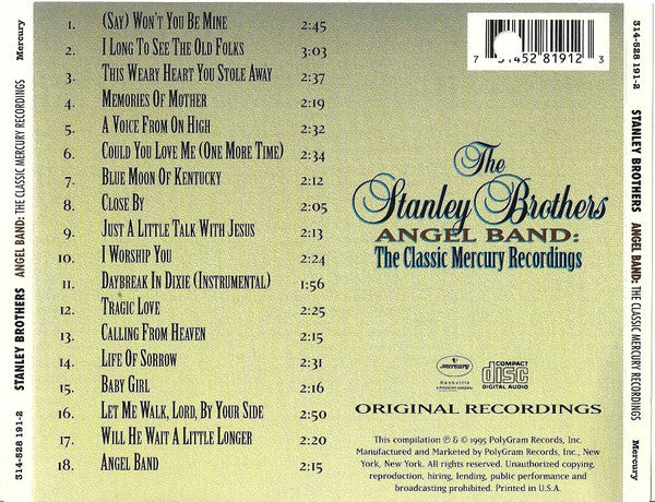 USED CD - The Stanley Brothers – Angel Band: The Classic Mercury Recordings