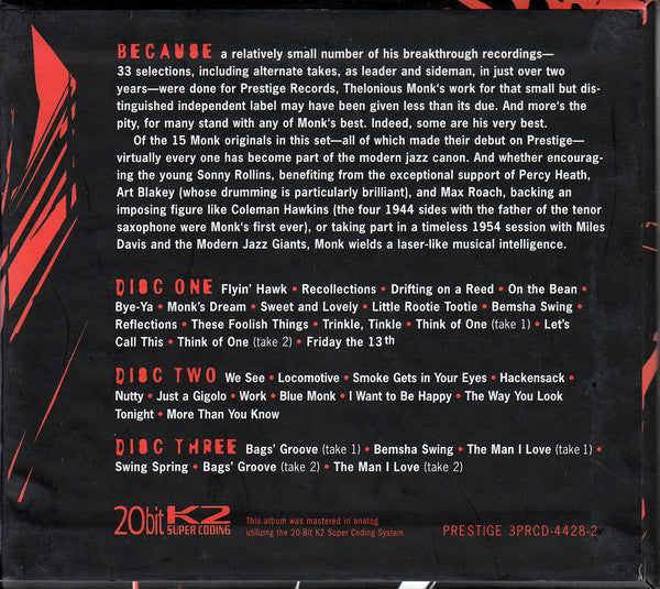 USED 3CD - Thelonious Monk – The Complete Prestige Recordings