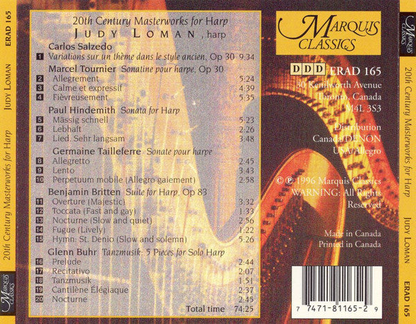 USED CD - Judy Loman – 20th Century Masterworks For Harp