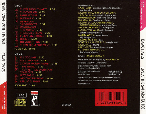 USED 2CD - Isaac Hayes – Live At The Sahara Tahoe