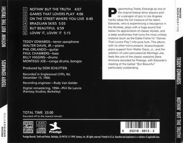 USED CD - Teddy Edwards – Nothin' But The Truth!