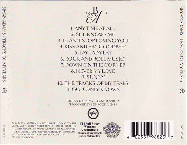 Bryan Adams – Tracks Of My Years - USED CD