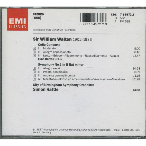 USED CD - Walton / Lynn Harrell • City Of Birmingham Symphony Orchestra • Simon Rattle – Symphony No.1 • Cello Concerto