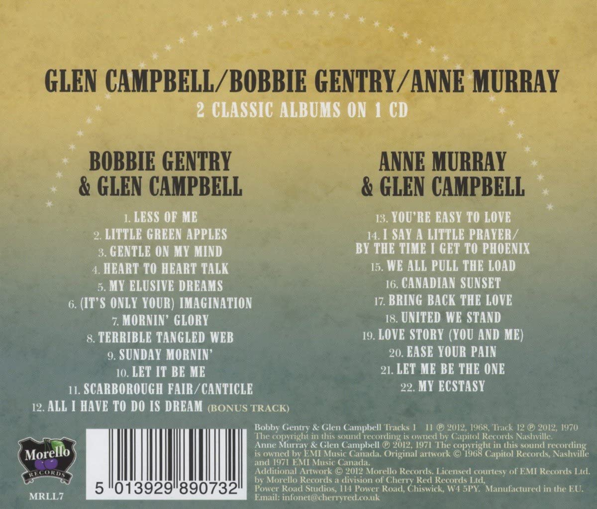 Glen Campbell/Bobbie Gentry/Anne Murray - 2 Classic Albums On One - CD