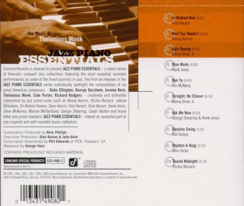 Various – The Music Of Thelonius Monk - Jazz Piano Essentials -USED CD