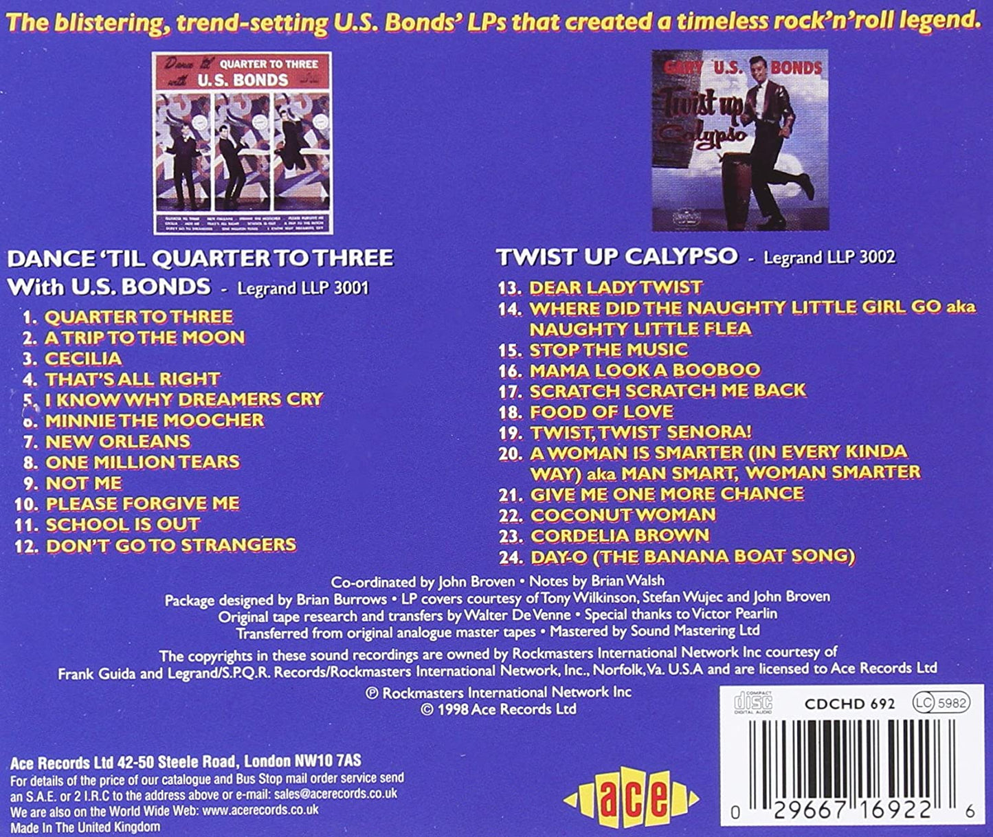 Gary U.S. Bonds - Quarter To Three / Twist Up Calypso - CD