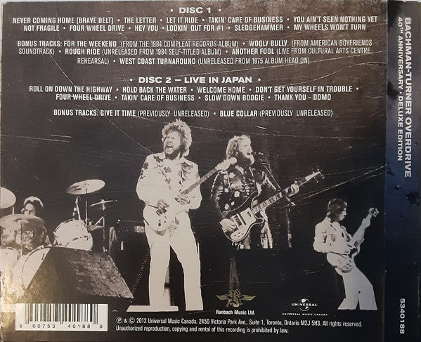 USED 2CD - Bachman-Turner Overdrive – 40th Anniversary - Deluxe Edition