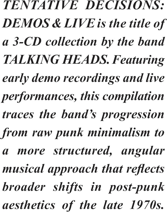 3CD - Talking Heads -  Tentative Decisions: Demos & Live