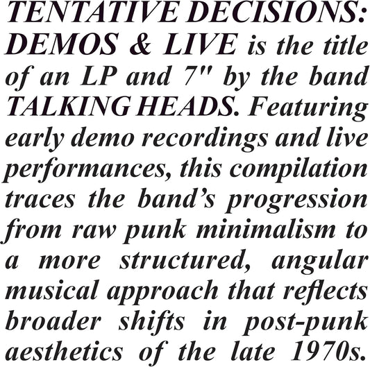 LP/7" - Talking Heads -  Tentative Decisions: Demos & Live