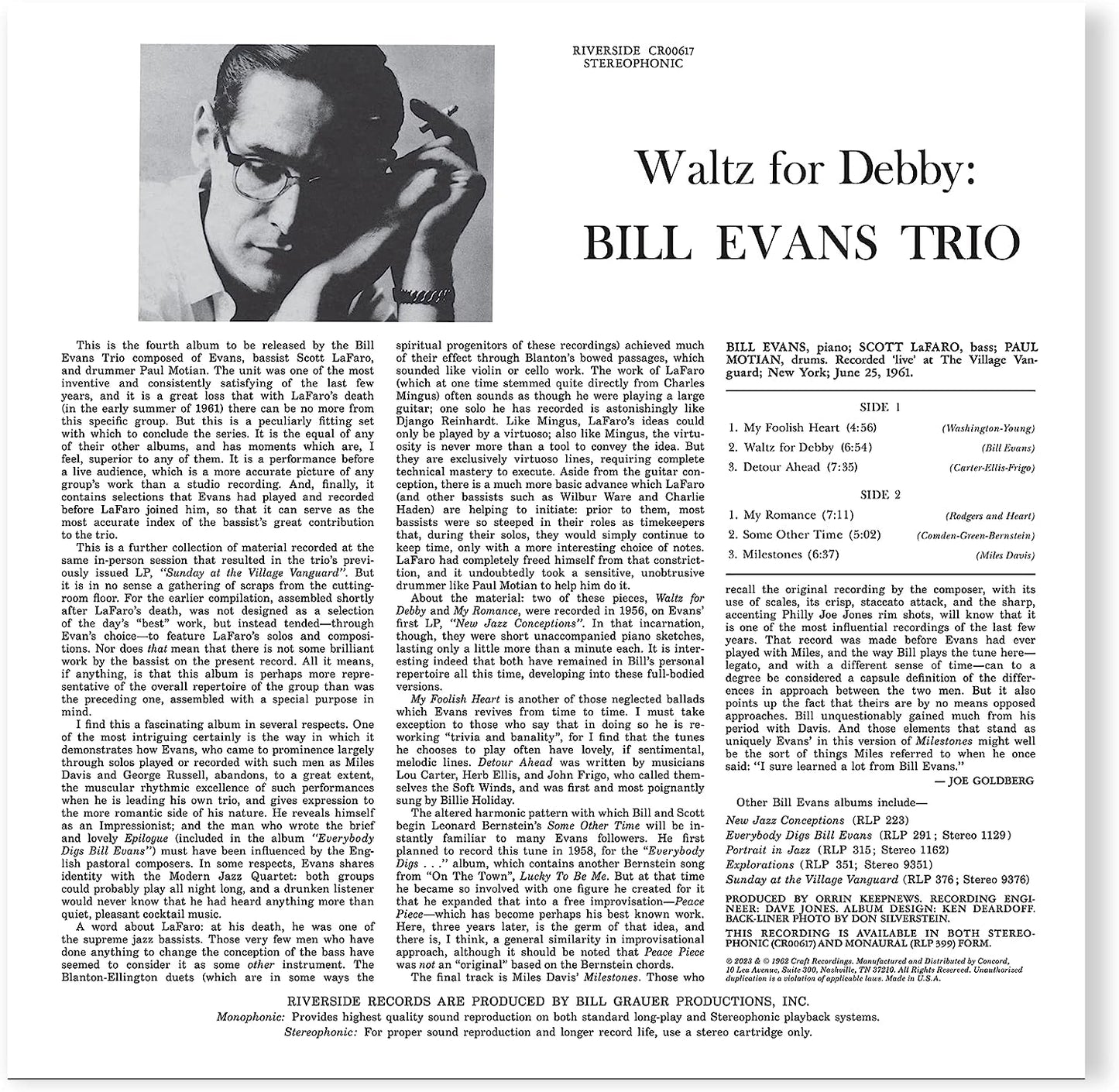 LP - Bill Evans -  Waltz For Debby (Original Jazz Classics Series)
