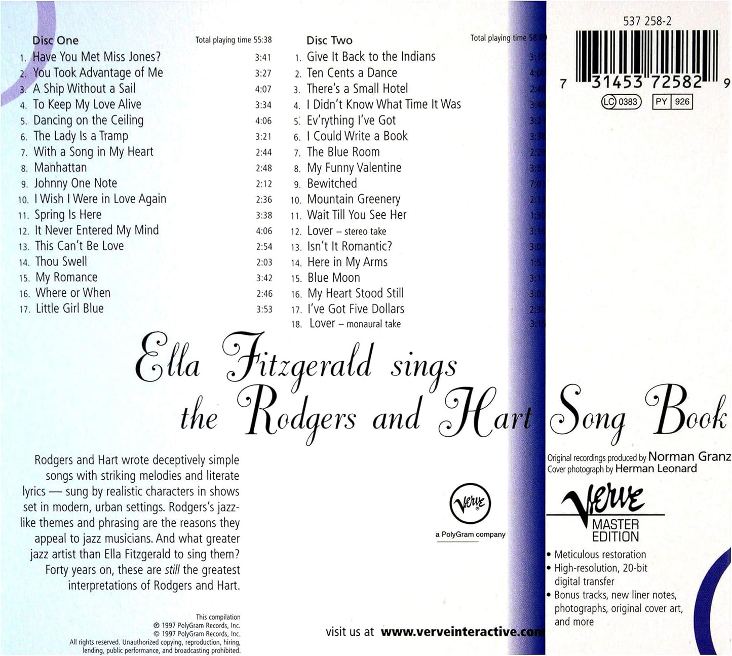 USED 2CD - Ella Fitzgerald – Sings The Rodgers And Hart Songbook