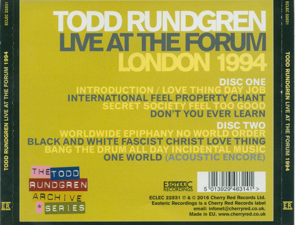 2CD - Todd Rundgren - Live At The Forum London 1994