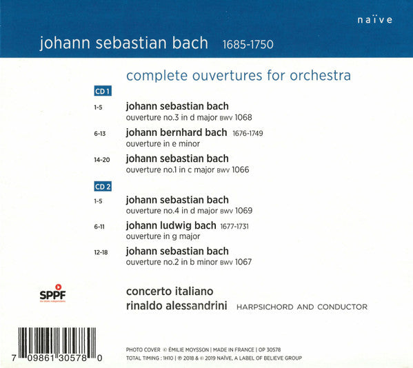 USED 2CD - Johann Sebastian Bach, Johann Bernhard Bach, Johann Ludwig Bach – Concerto Italiano, Rinaldo Alessandrini – Ouvertures For Orchestra