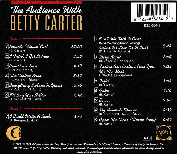 USED 2CD - Betty Carter – The Audience With Betty Carter