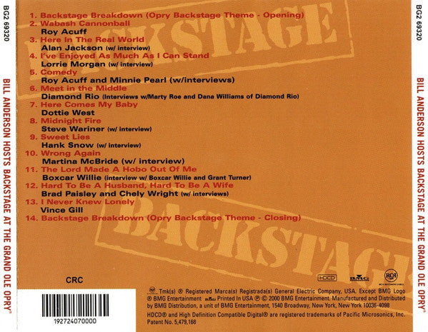 USED CD - Bill Anderson Hosts Various – Backstage At The Grand Ole Opry