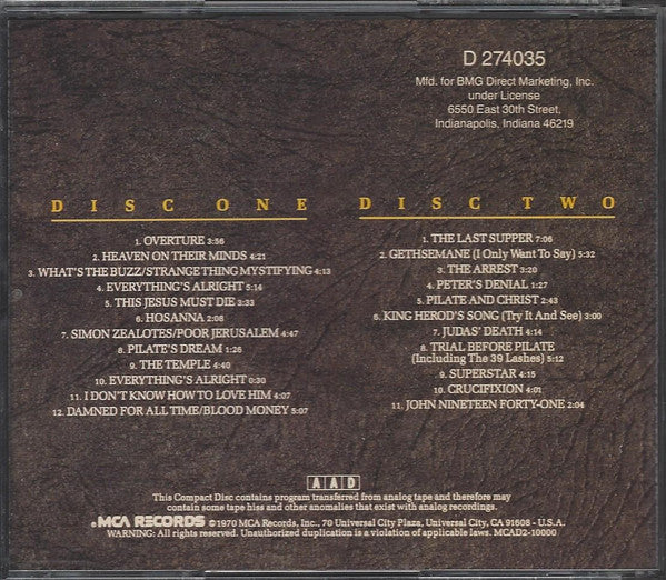 USED 2CD - Andrew Lloyd Webber, Tim Rice – Jesus Christ Superstar - "A Rock Opera"