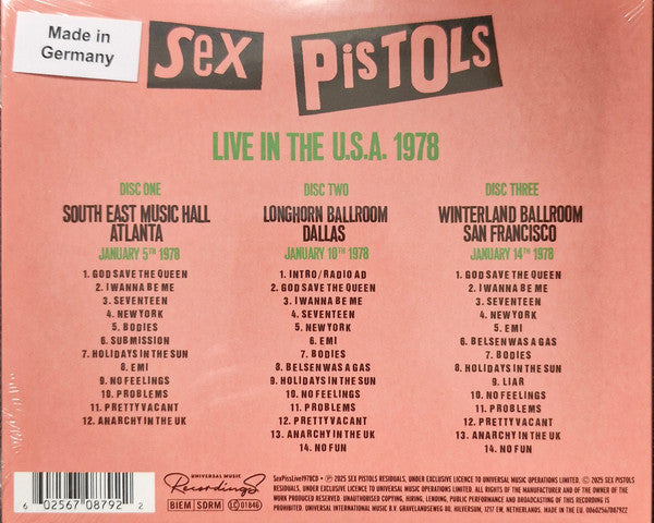 USED 3CD - Sex Pistols – Live In The U.S.A. 1978
