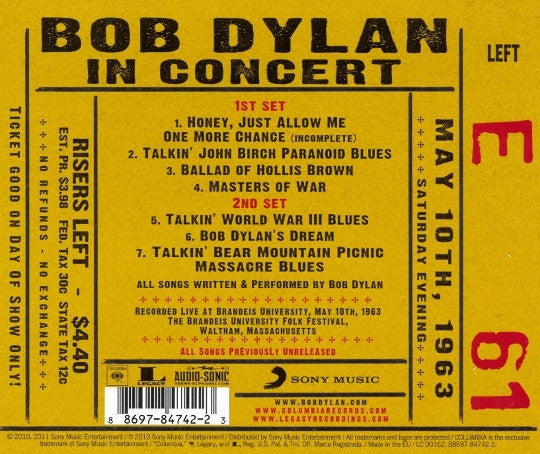 CD - Bob Dylan – In Concert - Brandeis University 1963