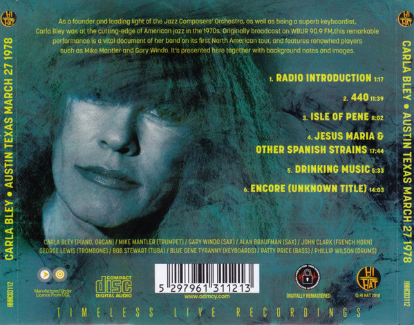 CD - Carla Bley – Armadillo World Headquarters Austin Texas March 27 1978