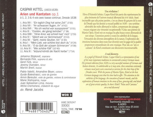 CD - Caspar Kittel - J. Stojković • B. Fink • G. Türk • J. Ovenden • M. Snell , Direction René Jacobs – Arien Und Kantaten