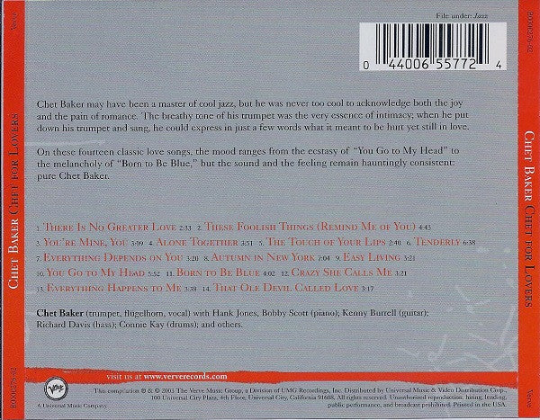 USED CD - Chet Baker – Chet For Lovers