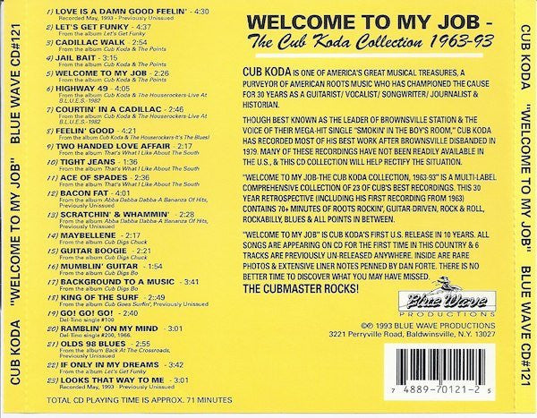 USED CD - Cub Koda – Welcome To My Job - The Cub Koda Collection 1963 - 1993