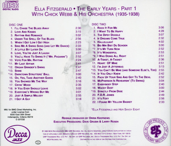 4CD - Ella Fitzgerald With Chick Webb & His Orchestra*, Ella Fitzgerald And Her Famous Orchestra – Ella Fitzgerald, The Early Years - Part 1 & Part 2