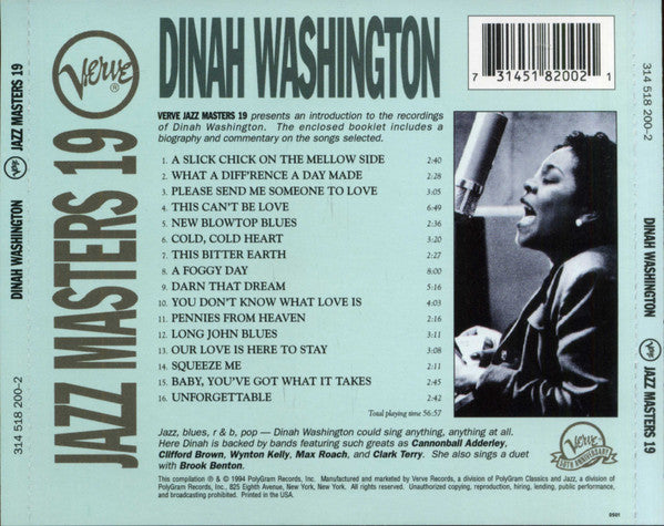 USED CD - Dinah Washington – Verve Jazz Masters 19