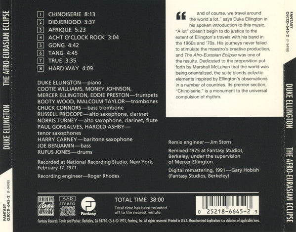 CD - Duke Ellington – The Afro-Eurasian Eclipse (A Suite In Eight Parts)