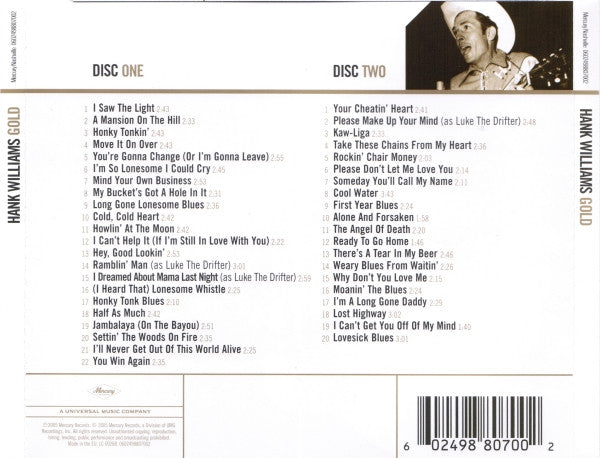 USED 2CD - Hank Williams – Gold