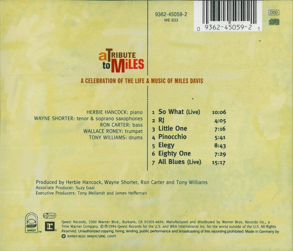 USED CD - Herbie Hancock | Wayne Shorter | Ron Carter | Wallace Roney | Tony Williams – A Tribute To Miles