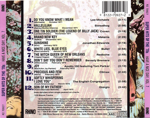 USED CD - Various – Super Hits Of The '70s - Have A Nice Day, Vol. 7