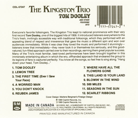 USED CD - The Kingston Trio – Tom Dooley And Other Folksong Hits