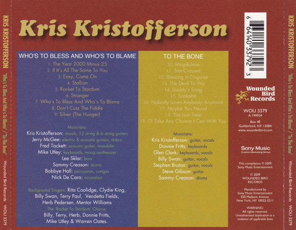 CD - Kris Kristofferson – Who's To Bless And Who's To Blame / To The Bone