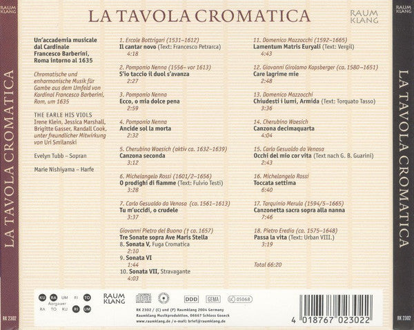 USED CD - The Earle His Viols, Evelyn Tubb – La Tavola Cromatica