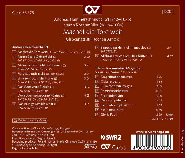 USED CD - Andreas Hammerschmidt - Gli Scarlattisti • Jochen Arnold – Machet Die Tore Weit