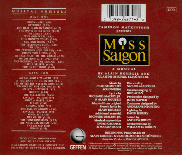 USED CD - Boublil & Schönberg – Miss Saigon - Original London Cast Recording