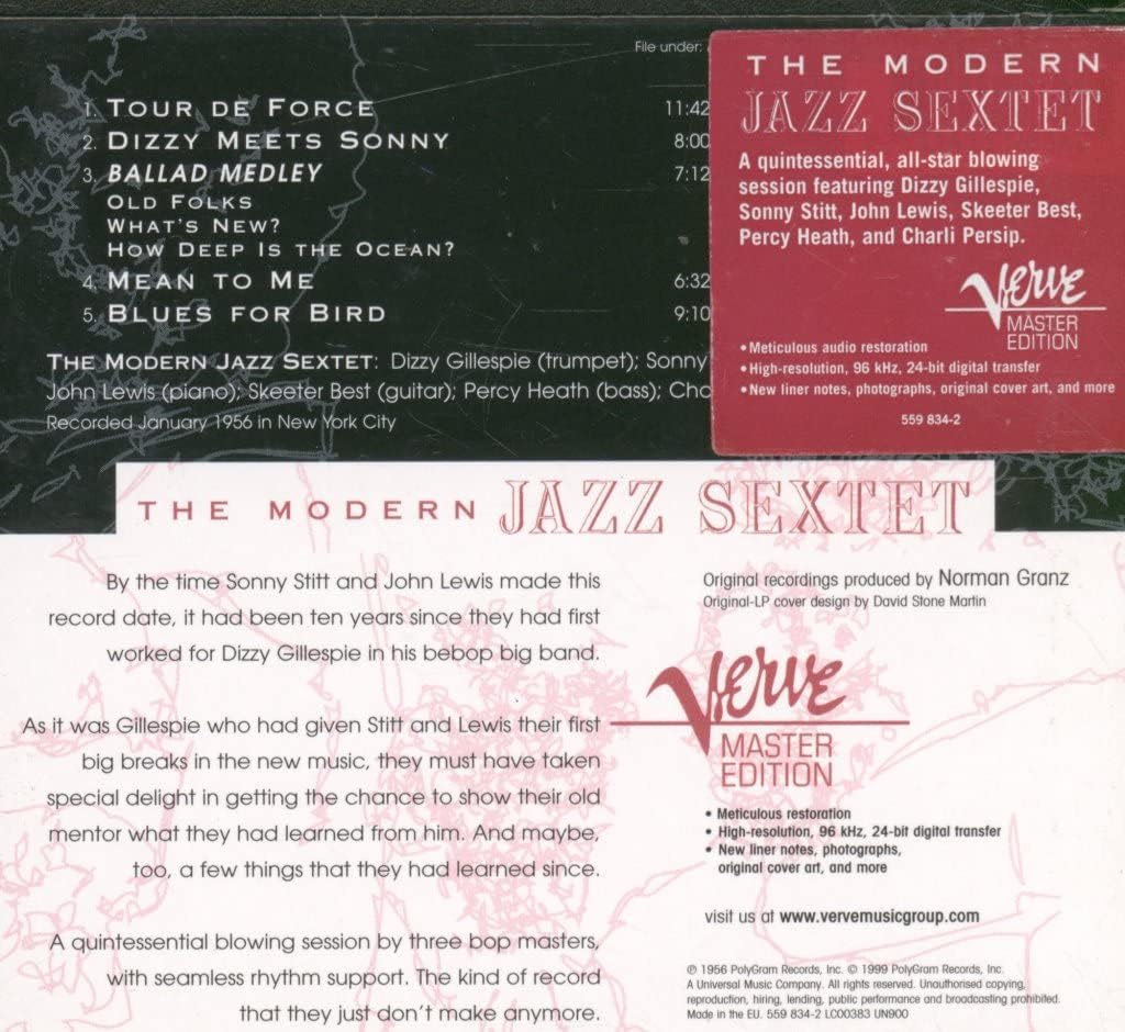 USED CD - The Modern Jazz Sextet Featuring Dizzy Gillespie, Sonny Stitt, John Lewis, Skeeter Best, Percy Heath & Charlie Persip – The Modern Jazz Sextet