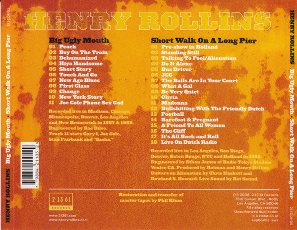 USED 2CD - Henry Rollins – Big Ugly Mouth / Short Walk On A Long Pier