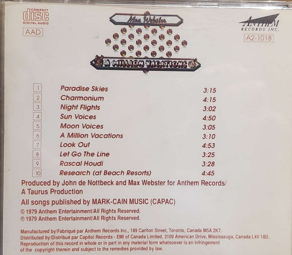 USED CD - Max Webster Featuring Kim Mitchell – A Million Vacations